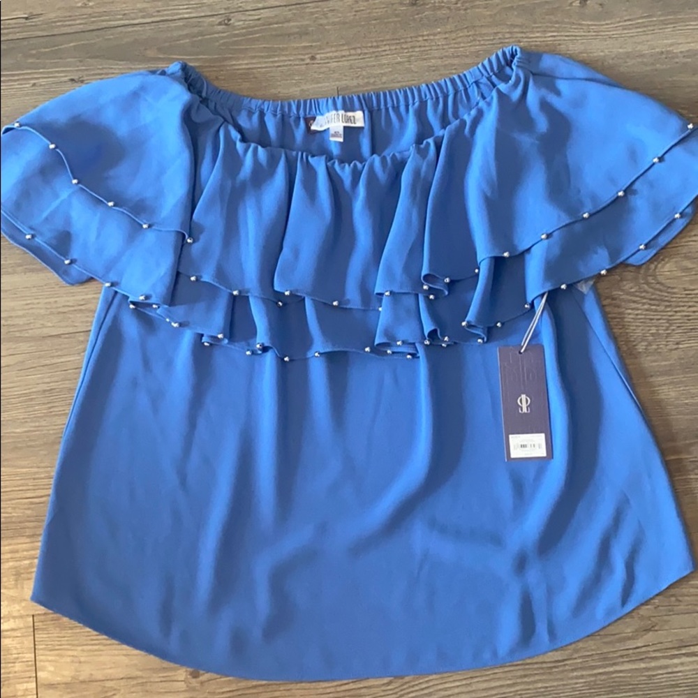 Blue beaded across the shoulder top